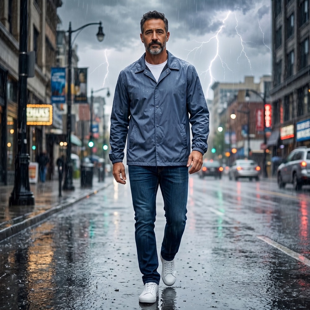 Lululemon Mens Coachs Jacket Iron Blue Snap Front Water Repellent Size L‎